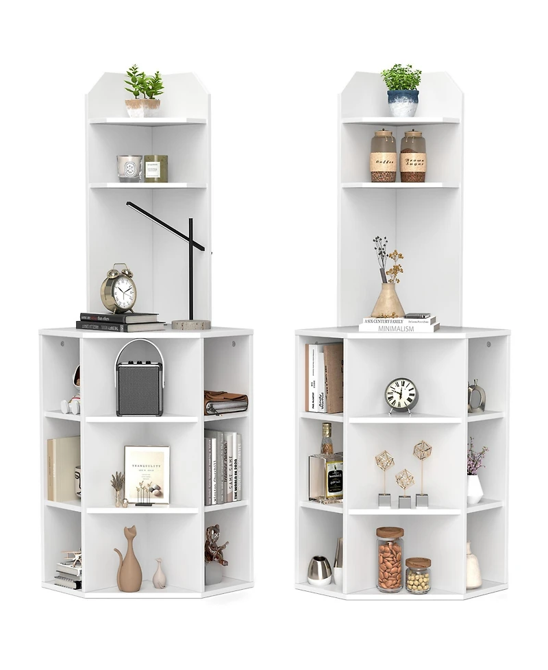 Gymax Set Of 2 6 Tier Corner Shelf 63 Inch Tall Corner Bookshelf with 2 Usb Ports and Charging