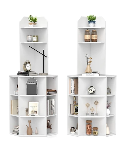 Gymax Set Of 2 6 Tier Corner Shelf 63 Inch Tall Corner Bookshelf with 2 Usb Ports and Charging