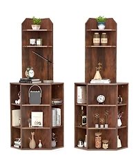 Gymax Set Of 2 6 Tier Corner Shelf 63 Inch Tall Bookshelf with Usb Ports and Charging