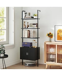 Gymax 72.5 Inch Tall Bookshelf 5 Tier Wall Mount Ladder Bookcase with Cabinet