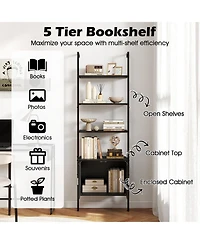 Gymax 2 Piece 72.5 Inch Tall Bookshelf 5 Tier Wall Mount Ladder Bookcase with Cabinet