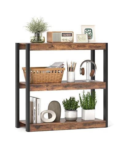 Gymax 3 Tier Bookshelf Wooden Bookcase with Dual Anti Tipping Kits Open Shelving Unit