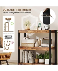 Gymax 3 Tier Bookshelf Wooden Bookcase with Dual Anti Tipping Kits Open Shelving Unit