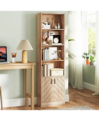 Gymax 2 Pieces 71 Inch Bookshelf with 2 Door Cabinet 6 Tier Bookcase Tall Storage Cabinet Display Rack