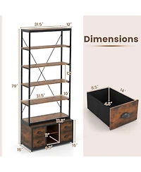 Gymax 2 Pieces 8 tier Bookshelf 79 Inch Freestanding Bookcase with 4 Fabric Drawers and Storage