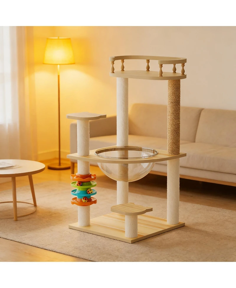 Aostirmotor 32.2" Modern Cat Tree with Scratching Posts, Perch, Acrylic Hammock & Toys for All Cats