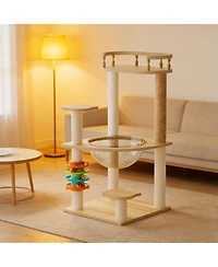 Aostirmotor 32.2" Modern Cat Tree with Scratching Posts, Perch, Acrylic Hammock & Toys for All Cats