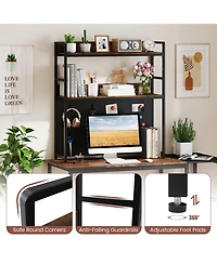 Gymax 2 Tier Countertop Desktop Bookshelf with Metal Pegboard 2 Anti Tipping Devices