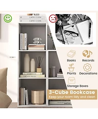 Gymax 3 Cube Bookshelf Modern Vertical Bookcase with Back Guardrail and Anti Tipping Kits
