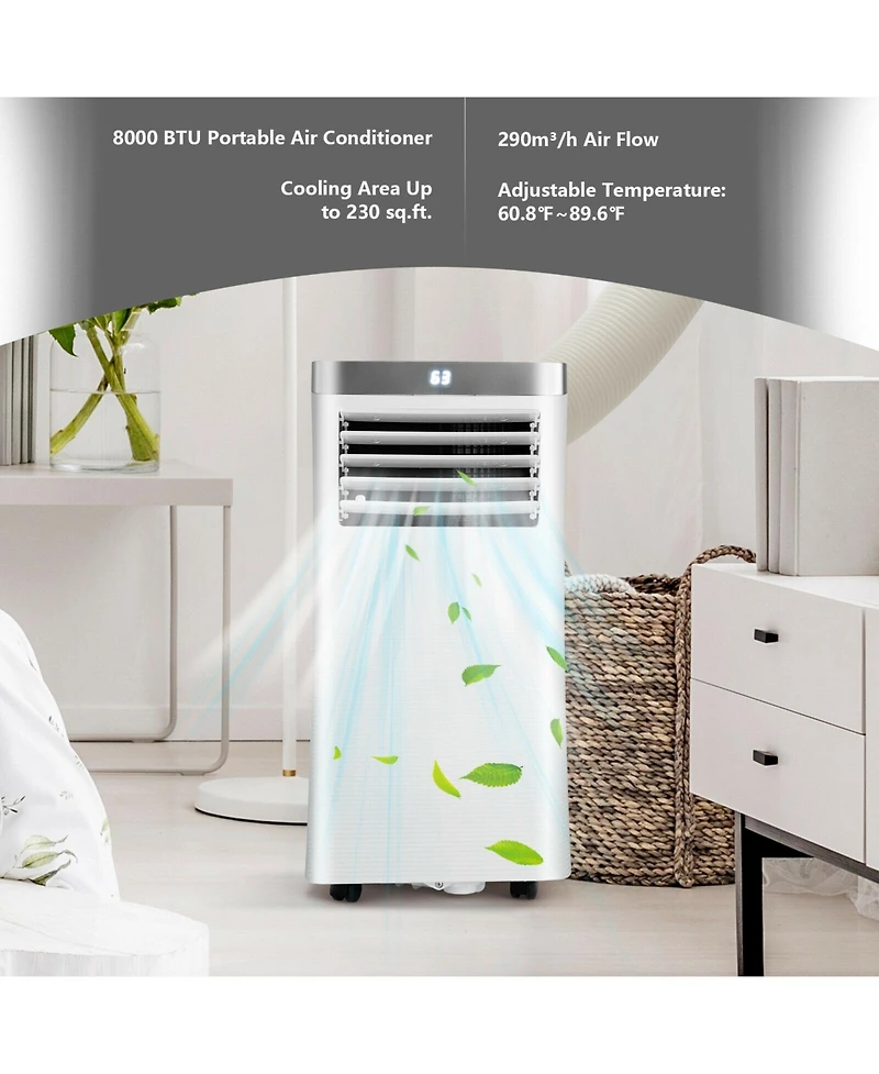 Ecooso 8000 Btu(Ashrae) 3-in-1 Portable Air Conditioner with Remote Control