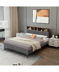 Gouun Full Size Velvet Upholstered Bed Frame with Multi-Compartment Storage Headboard