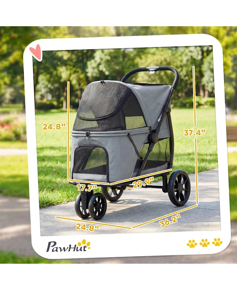 Zeus & Ruta 3 Wheel Cat Stroller with Easy One-Click Fold, Mesh Window, Washable Pad