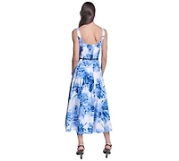 Karl Lagerfeld Paris Women's Floral Fit & Flare Belted Midi Dress