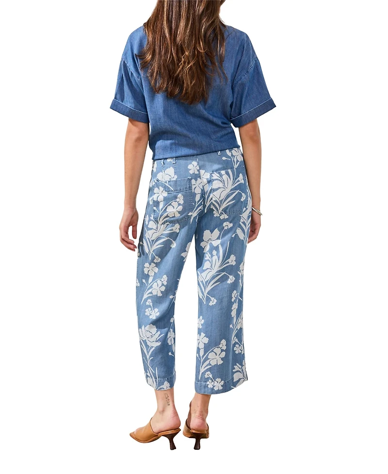 Tribal Women's Printed Wide-Leg Crop Pants