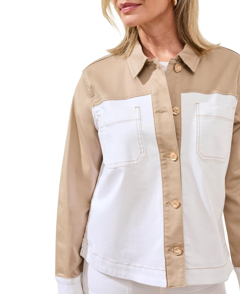 Tribal Women's Comfort Stretch Color Block Denim Jacket