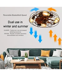 Clihome 20' inch Caged Ceiling Fan With Light, Low Profile Ceiling Fan With Remote Control