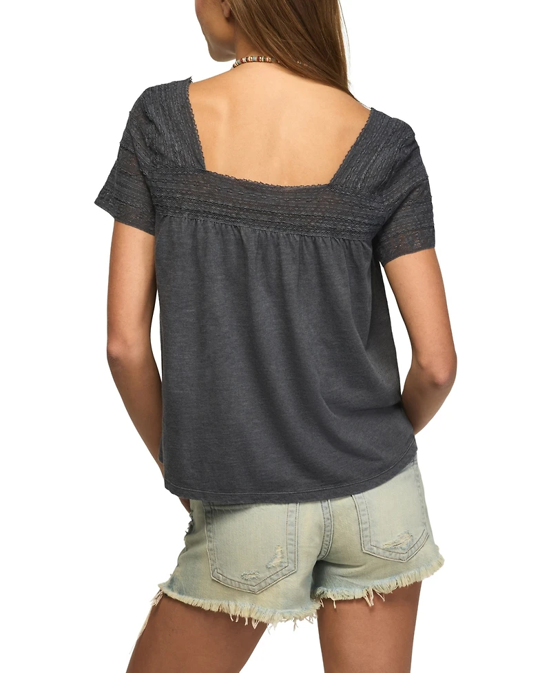 Lucky Brand Women's Square Neck Lace Trim Swing Top