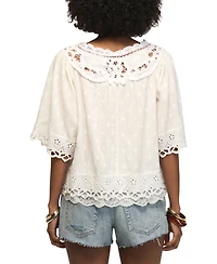 Lucky Brand Women's Notch Neck Lace Detail Top