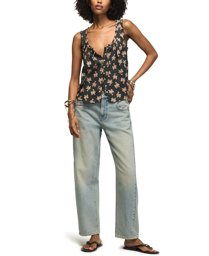 Lucky Brand Women's Scoop Neck Floral Printed Swing Tank Top