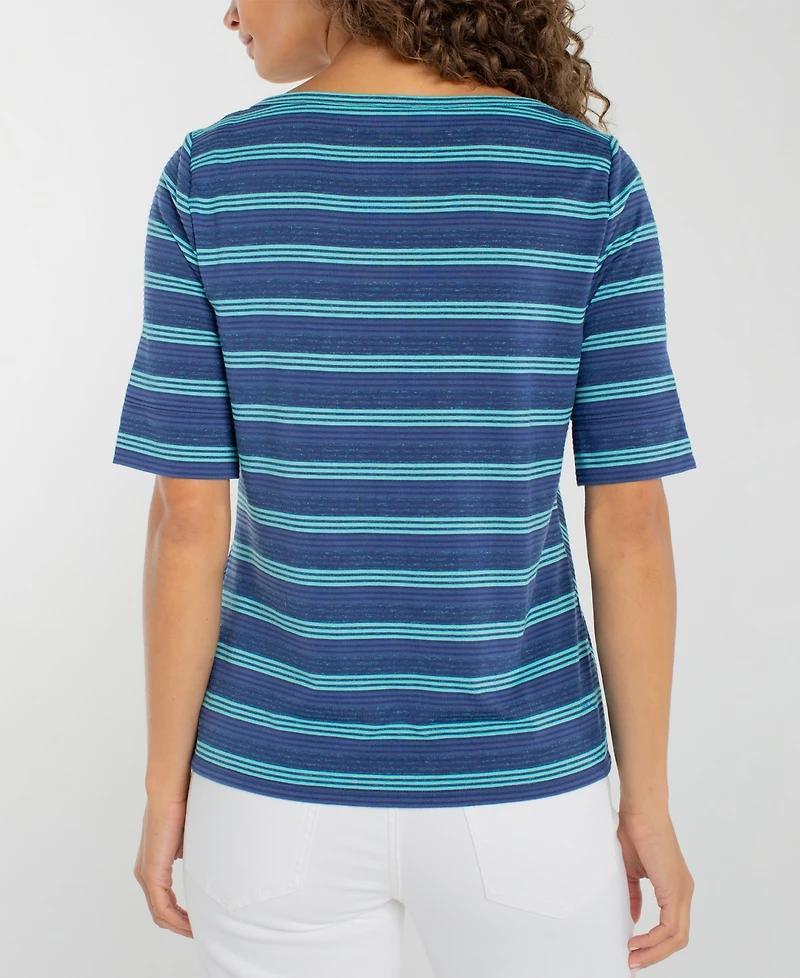 Liverpool Los Angeles Petite Short-Sleeve Boat Neck T-Shirt
