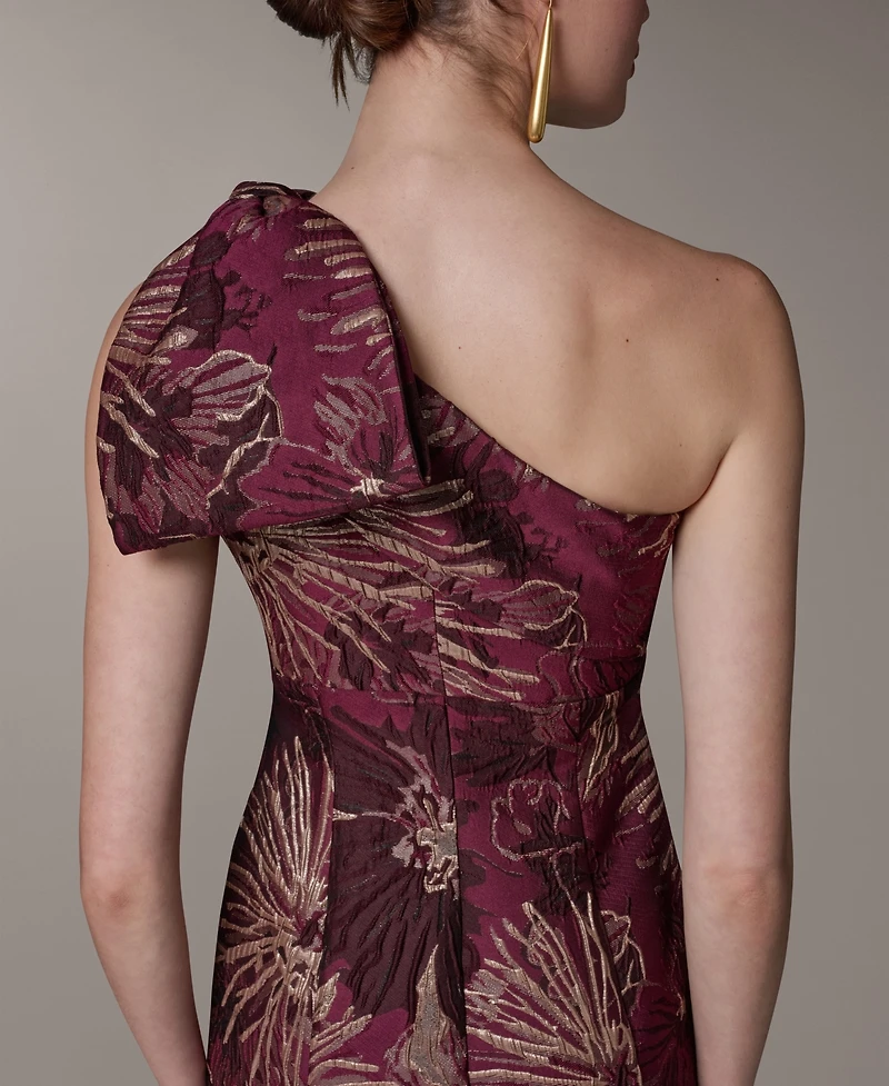 Donna Karan New York Women's Jacquard One-Shoulder Long Fit & Flare Dress