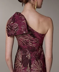 Donna Karan New York Women's Jacquard One-Shoulder Long Fit & Flare Dress