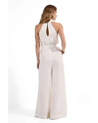 Karen Millen Women's Linen Blend Wide Leg Belted Jumpsuit