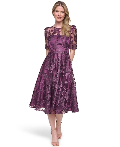 Eliza J Women's Elbow-Sleeve Illusion Yoke Dress