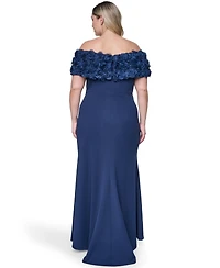 Eliza J Plus Rosette-Trim Off-The-Shoulder Evening Gown