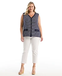 Rafaella Plus Striped Button Front Sleeveless Tank Top
