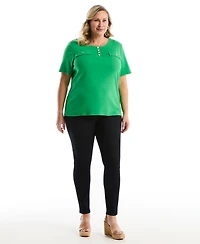 Rafaella Plus Welt Pocket Button Detail Short Sleeve Top