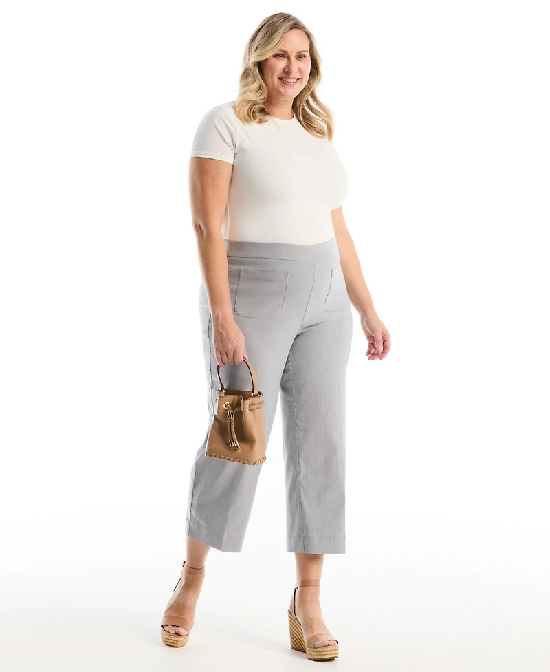 Rafaella Plus Striped Patch Pocket Wide Leg Pant