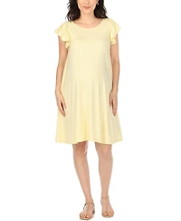 White Mark Women's Scoop Neck Flutter-Sleeve Maternity Dress