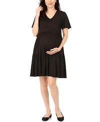 White Mark Women's Short-Sleeve Tiered A-Line Maternity Dress