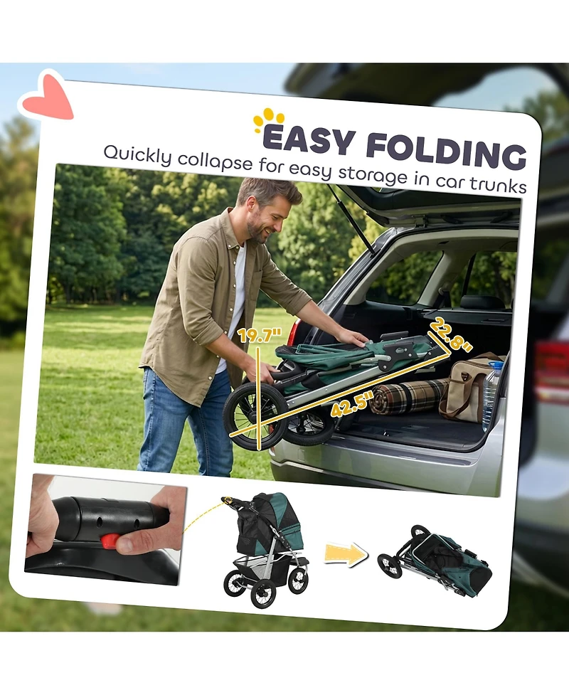 PawHut Foldable Dog Stroller with Wheels for Small Dogs