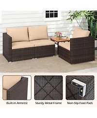 Yiortwo 3-Piece Patio Sectional Sofa Set, Pe Rattan Modular Couch with Cushions