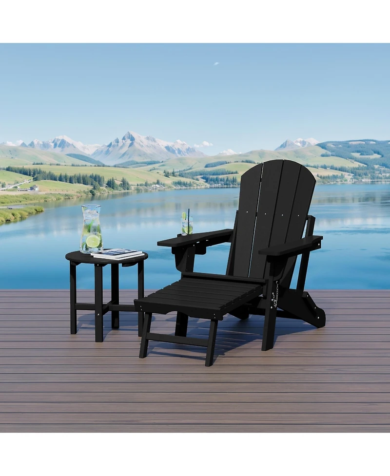 WestinTrends -Piece Outdoor Folding Adjustable Adirondack Chair with Cup Holder and Hideaway Ottoman 18" Side Table