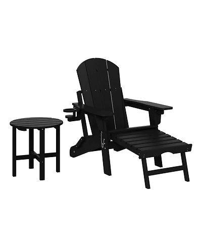 WestinTrends -Piece Outdoor Folding Adjustable Adirondack Chair with Cup Holder and Hideaway Ottoman 18" Side Table