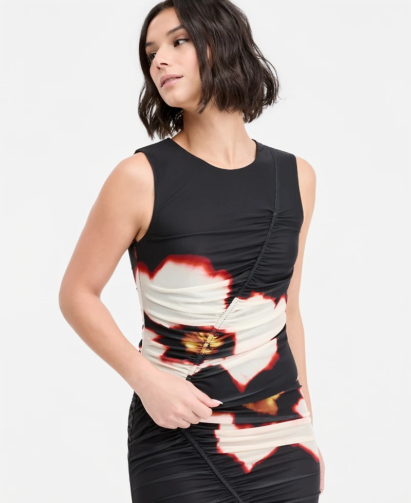 Bar Iii Women's Plaid Mesh Ruched Tank, Macy's Exclusive
