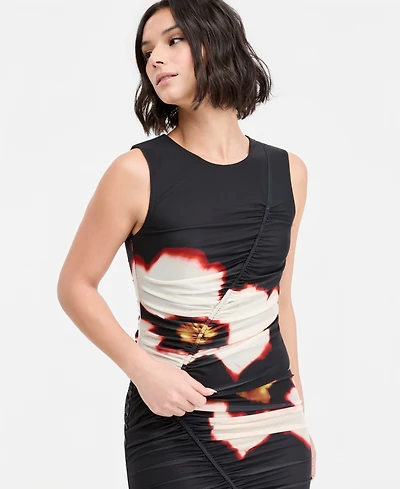 Bar Iii Women's Plaid Mesh Ruched Tank, Macy's Exclusive