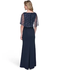 Jessica Howard Petite Capelet Boat Neck Sequin Detail Gown