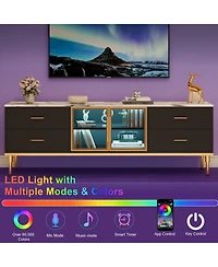 homfan Contemporary Fluted Tv Stand with Adjustable Led Lighting, Drawers and Open Shelves, Reinforced Engineered Wood Metal Legs