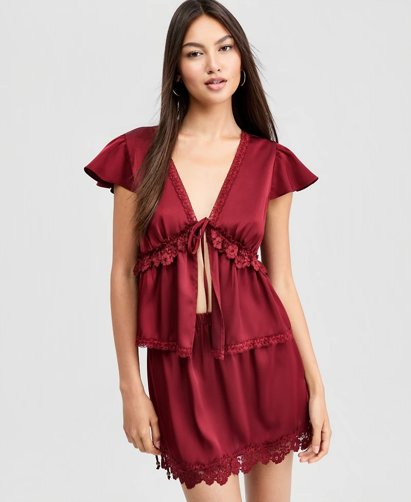 And Now This Women's Satin Lace Peplum-Hem Top, Macy's Exclusive