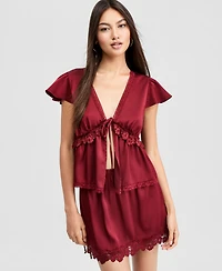 And Now This Women's Satin Lace Peplum-Hem Top, Macy's Exclusive