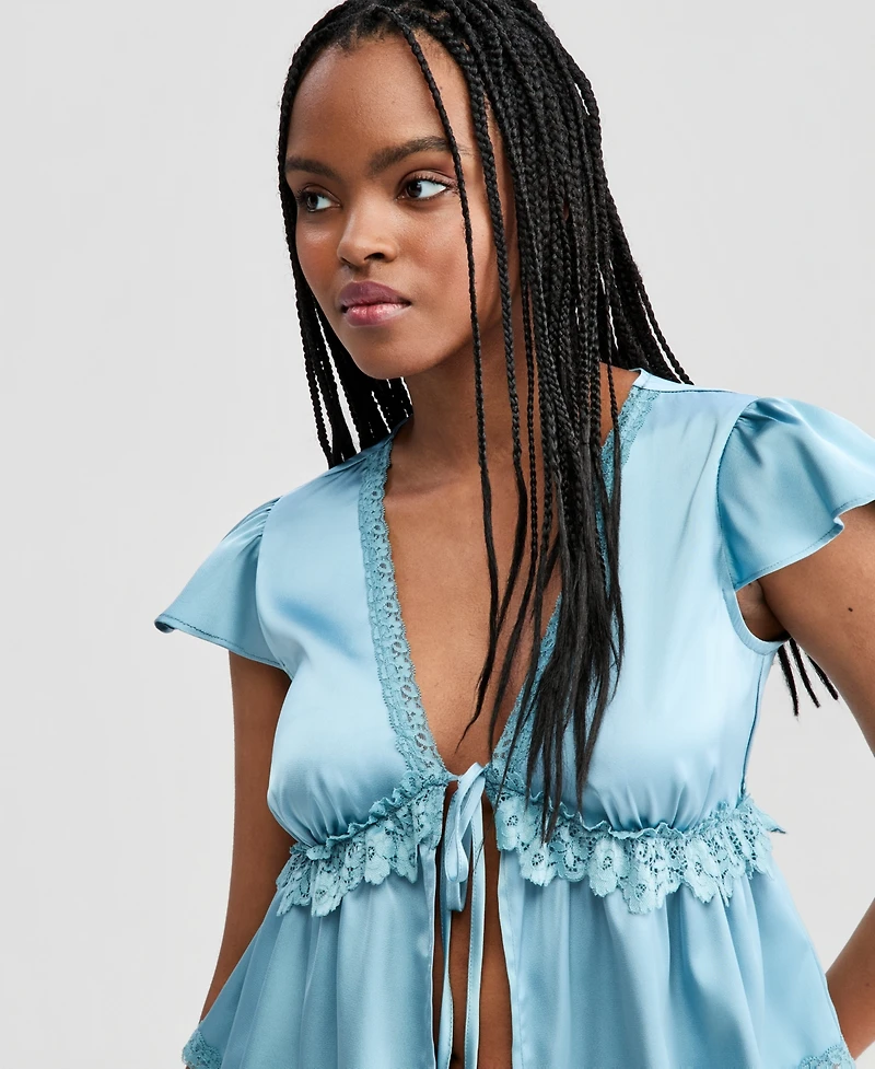 And Now This Women's Satin Lace Peplum-Hem Top, Macy's Exclusive