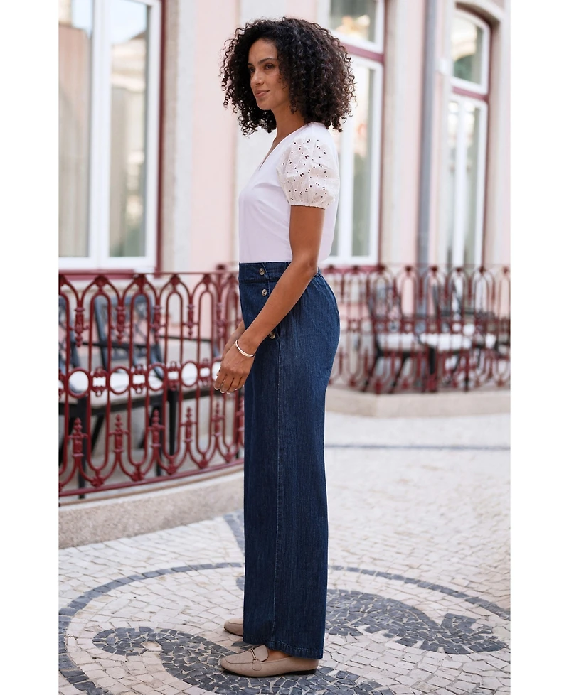 Yumi Women's Chambray Wide Leg Trousers