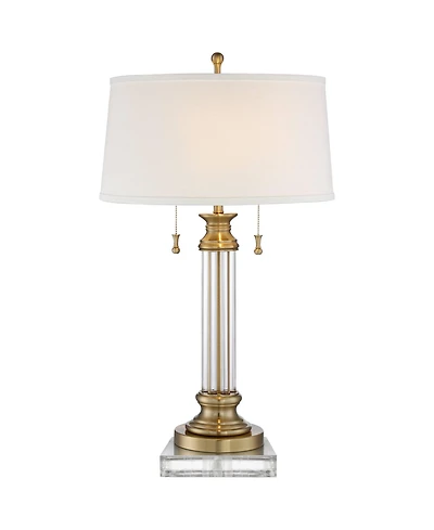 Vienna Full Spectrum Rolland Traditional Table Lamp with Square Riser 31 1/2" Tall Antique Brass Crystal 2 Light Off Drum Shade for Living Room