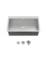 Busdays 32 x 19 Inch Stainless Steel Kitchen Sink Single Bowl Overmount Handmade Brushed Nickel with Us Standard Drain and Hook