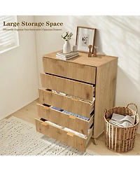 homfan Modern Fluted Drawer Storage Cabinet with Smooth-Glide Drawers and Wide Top, Metal Handles, Sturdy Wood Legs, Anti-Tip Ready, Easy Assembly