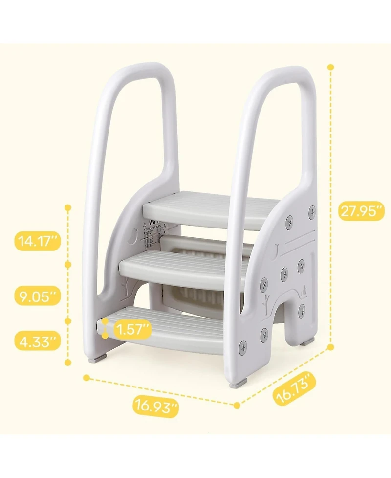 homfan 3 Step Toddler Step Stool with Handles, Lightweight Non-Slip Standing Helper for Bathroom, Kitchen and Potty Training